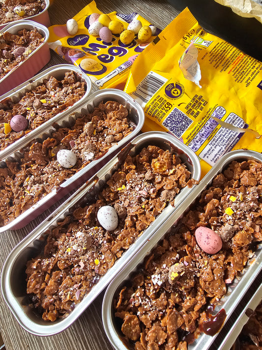 Mini Eggs Cornflake + Fudge Cake Pots (ready now)